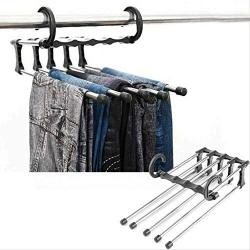 KIPB 5 in 1 Multifunctional Stainless Steel Tie Belt Pants Clothes Hanger Folding Space Saving Closet Organizer Storage Rack