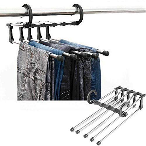 KIPB 5 in 1 Multifunctional Stainless Steel Tie Belt Pants Clothes Hanger Folding Space Saving Closet Organizer Storage Rack