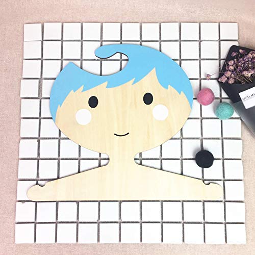 Studyset Kids Non-Slip Clothes Hangers, Nordic Style Cartoon Boy Pattern Wood Hanger Storage Rack for Kids Clothes Room Decoration Blue