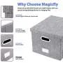 Magicfly File Boxes for Hanging Files with 5 Hanging File Folders, Pack of 4 Collapsible Documents Storage Bins with Lid and Dual Handle, Linen Filing, Home & Office Foldable File Organizer, Gray