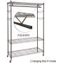 Rolling Wire Shelving Garment Rack, Metal Clothes Rack Organizer with 4 Adjustable Side Hooks and Single Hanger Bar