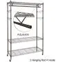 Rolling Wire Shelving Garment Rack, Metal Clothes Rack Organizer with 4 Adjustable Side Hooks and Single Hanger Bar