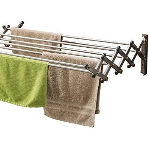 AERO W Space Saver Racks Stainless Steel Wall Mounted Collapsible Laundry Folding Clothes Drying Rack 60 Pound Capacity 22.5 Linear Ft Clothesline