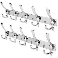 WHITGO Wall Mount Coat Hook, 2 Pack 15 Hooks Stainless Steel Coat Hangers Rack Robe Hat Clothes Hook Wall Coat Rack Hooks