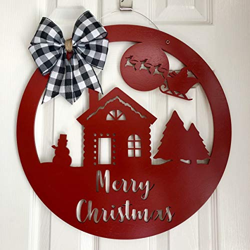 Merry Christmas Door Hanger - Merry Christmas Scene Door Sign - Snowy Christmas Scene Door Hanger - Christmas Cottage in the Snow - Santa