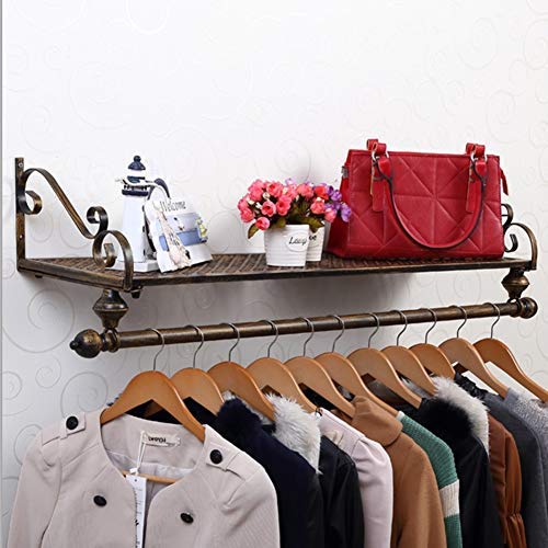 Wall Mounted Iron Coat Rack,European with Clothing Rods Storage Shelf Garment Hanger for Clothes Scarf Bag Bad Request-a 120x28cm(47x11inch)