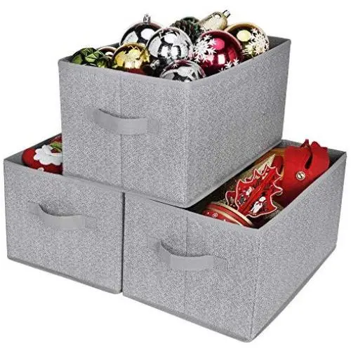 GRANNY SAYS Closet Organizer Bins, Storage Basket for Shelves, Closet Bins with Handle, Home and Office Boxes Organizer, Gray, Large, 3-Pack