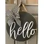 18 inch Dark Gray and White Round Hello Front Door Decor Wreath