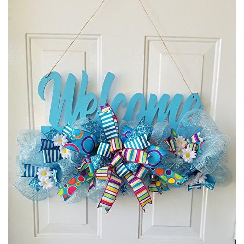 Blue Welcome Door Hanger Wreath Blue Welcome Door Hanger Wreath