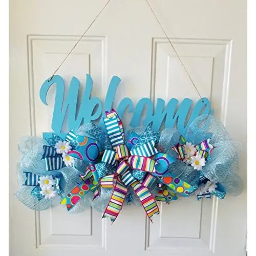 Blue Welcome Door Hanger Wreath