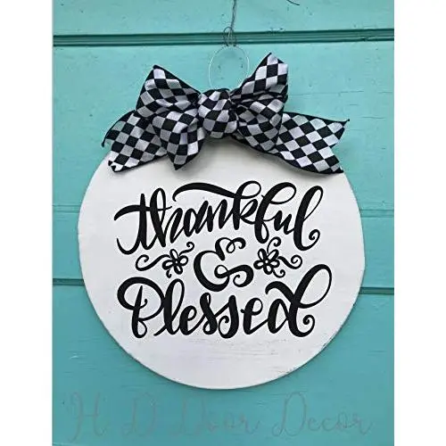 Thankful and blessed Round wreath thanksgiving door hanger