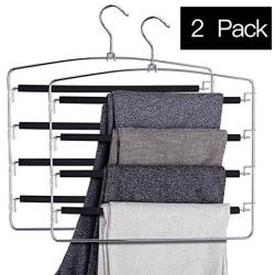 Ideal Multi Pant Hanger Slacks Hangers Space Saving Non Slip Multi Layers Swing Arm Space Saver Storage Pant Slack Hangers for Pants Jeans Trousers Towels Scarf 2pack Black