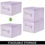 mDesign Decorative Soft Stackable Fabric Closet Storage Organizer Holder Boxes - Clear Window, Lid, for Child/Kids Room, Nursery - Large, Collapsible Foldable - Polka Dot Print - 4 Pack - Light Purple