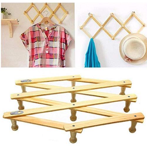5pcs 10 Head Wooden Expanding Clothes Hanger Expandable Coat Rack Holder Shelf Hat Closet Wall Hook Home Decor