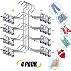 GQQG 4 Pack Pants Hangers with Clips Space Saving Multi Layer Trousers Skirt Hangers Magic Hanger Metal Heavy Duty Closet Clothes Hangers for Adults and Kids