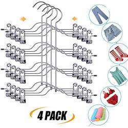 GQQG 4 Pack Pants Hangers with Clips Space Saving Multi Layer Trousers Skirt Hangers Magic Hanger Metal Heavy Duty Closet Clothes Hangers for Adults and Kids