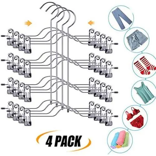 GQQG 4 Pack Pants Hangers with Clips Space Saving Multi Layer Trousers Skirt Hangers Magic Hanger Metal Heavy Duty Closet Clothes Hangers for Adults and Kids