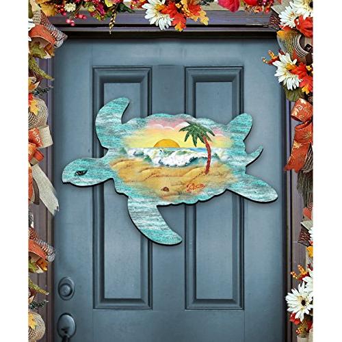 G.DeBrekht Sea Turtle Beach Sunrise Scenic Waves Coastal Wooden Door hanger / wall decor #8198518H