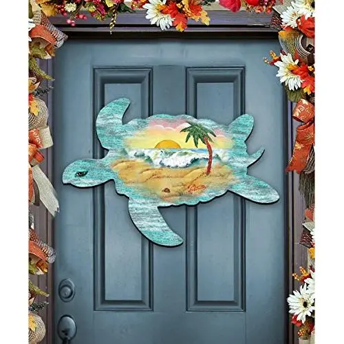 G.DeBrekht Sea Turtle Beach Sunrise Scenic Waves Coastal Wooden Door hanger / wall decor #8198518H