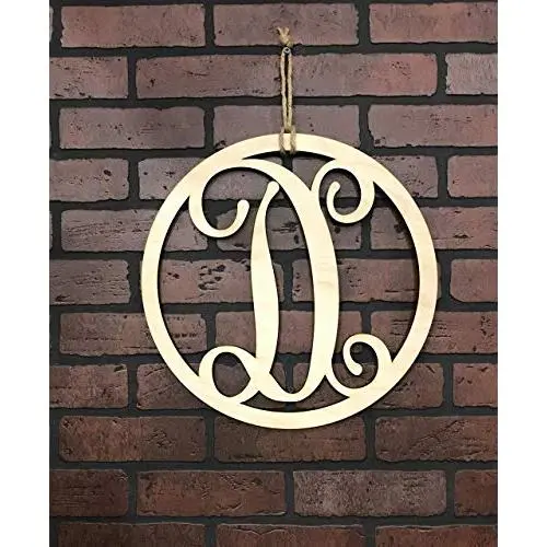 Monogram Door Hanger | Vine Letter D | Unpainted Natural Wood Finish | Great for Year Round Door Decor