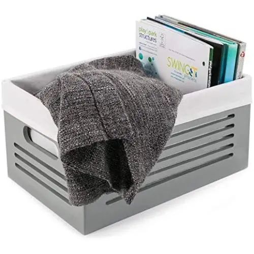 Wooden Storage Boxes - Decorative Closet, Cabinet and Shelf Basket Organizer Lined with Machine Washable Soft Linen Fabric - Gray, Medium Wooden Storage Boxes - Decorative Closet, Cabinet and Shelf Basket Organizer Lined with Machine Washable Soft Linen Fabric - Gray, Medium