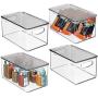 mDesign Plastic Stackable Kitchen Pantry Cabinet, Refrigerator, Freezer Food Storage Bin Boxes with Handles, Lid - Organizer for Fruit, Yogurt, Snacks, Pasta - 10" Long, 4 Pack - Clear/Smoke Gray