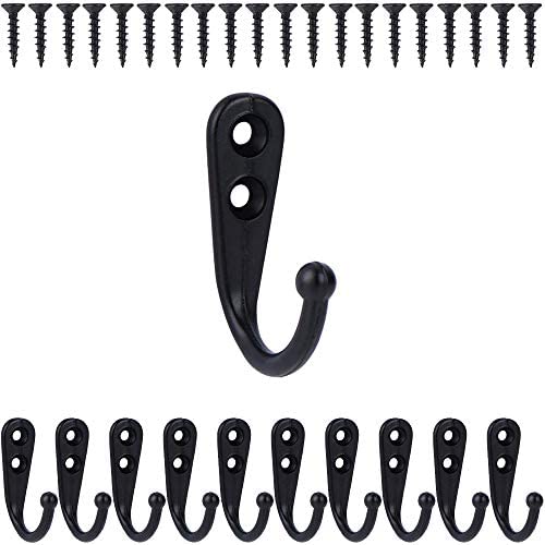 10 Pieces Small Hooks Wall Mounted,Use for Hanging Mug Cup, Coffee Cup, Bag, Robe, Towels, Keys and More, Include 20 Pieces Screws (Black)