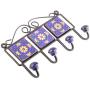 Indianshelf Handmade 1 Artistic Vintage Blue Ceramic Sun Flower Rail Hooks Holders/Wall Hooks for Frames