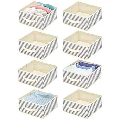 mDesign Soft Fabric Modular Closet Organizer Boxes with Handle for Cube Storage Units in Closet, Bedroom to Hold Clothing, T-Shirts, Leggings, Accessories - Textured Print, 8 Pack - Natural/Cobalt Blue mDesign Soft Fabric Modular Closet Organizer Boxes with Handle for Cube Storage Units in Closet, Bedroom to Hold Clothing, T-Shirts, Leggings, Accessories - Textured Print, 8 Pack - Natural/Cobalt Blue