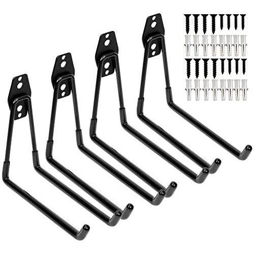 Heavy Duty Garage Storage Utility Double Hooks,Extended Wall Mount Tool Holder Organizer for Ladders,Bike,Chair (4 Pack Black 7.5" Large U Hook)