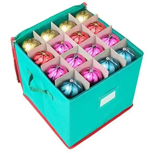 Joiedomi Christmas Ornament Storage Boxes with Adjustable Dividers, Hold Up to 64 Ornaments Balls (13” x 13” x 13.5”)