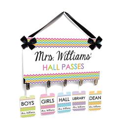 Customized Set School Office Passes with Hanger, Multi Colored Chevron Theme