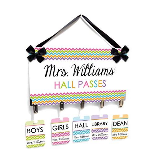 Customized Set School Office Passes with Hanger, Multi Colored Chevron Theme Customized Set School Office Passes with Hanger, Multi Colored Chevron Theme