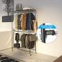 VIPEK 2 Tiers Wire Garment Rack Clothes Rack Portable Clothes Wardrobe Compact Wardrobe Storage Rack Organizer Hanger Bar Metal Clothing Shoe Rack with PP Wheels Side Hooks