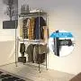 VIPEK 2 Tiers Wire Garment Rack Clothes Rack Portable Clothes Wardrobe Compact Wardrobe Storage Rack Organizer Hanger Bar Metal Clothing Shoe Rack with PP Wheels Side Hooks