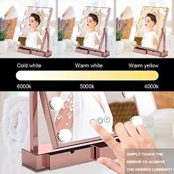 Fenair Makeup Vanity Mirror With Lights -2 Storage Boxes- Large Lighted Vanity Makeup Mirror 47cm x30cm - Hollywood Style,3 Color Lighting Model,360° Rotation,12 Detachable Dimmable Bulbs (Rose)