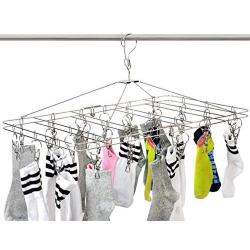 Foldable Stainless Steel Drying Hanger Rack with 30 Clips Drip Hanger Pegs for Laundry, Clothes, Socks, Underwear