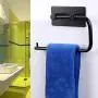 Sumnacon Stainless Steel Toilet Roll Paper Holder 3M Self Adhesive, Rustproof Bathroom Kitchen Tissue Holder Towel Hanger Hook Wall Mount(Black)