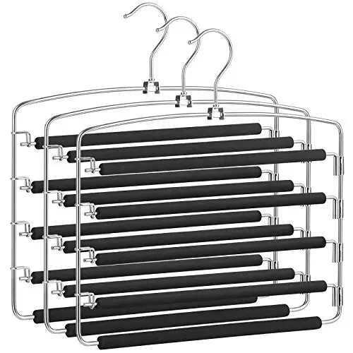 SONGMICS 3 Pack Pants Hangers, Space-Saving Multi-Bar Metal Pants Hangers, Stable with Non-Slip Padding, Swing Arms for 5 Jeans Each, Suit Pants, Scarves, Ties UCRI041BK SONGMICS 3 Pack Pants Hangers, Space-Saving Multi-Bar Metal Pants Hangers, Stable with Non-Slip Padding, Swing Arms for 5 Jeans Each, Suit Pants, Scarves, Ties UCRI041BK
