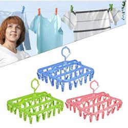 5PC Random Color 32 Clips Folding Clothes Hanger Dryer Windproof Socks Underwear Drying Decoration Multi-Function Drying Storage Hangers Holder