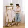 COPREE Bamboo Garment Coat Clothes Hanging Heavy Duty Rack with top Shelf and 2-Tier Shoe Clothing Storage Organizer Shelves