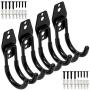Wall Mount Double Hook,Heavy Duty Steel Garage Storage Utility Hooks with Anti-Slip Coating,Load Capacity 66 LB (4 Pack Black 2.8" Round J Hook)
