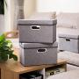 Prandom Foldable Storage Boxes with Lids [3-Pack] Linen Fabric Collapsible Storage Bins Organizer Containers Baskets Cube with Cover for Home Bedroom Closet Office Nursery (14.9x9.8x9.8)