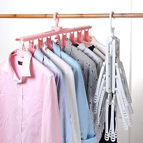 Aulzaju Foldable Multifunctional Travel Clothes Hanger, Magic Wonder Garments Organization Heavy Duty Closet Storage Space Saving Plastic Hanger Hooks with Wide Notched Shoulder (White)