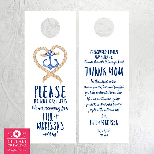 Do Not Disturb Wedding Door Hangers (Sets of 10) Watercolor Anchor + Heart Rope