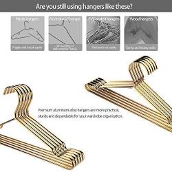 ShinyMax Aluminum Gold Hangers,5 Pack Standard Clothes Coat Hangers with Notches Decorative Metal Hangers with Bar Non Slip Anti-Rust Heavy Duty Hangers for Suits Garments Sweater Shirts