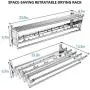 Mertonzo  Folding Clothes Drying Rack Wall Mount, 304 Stainless Steel Retractable Laundry Drying Rack/ Bathroom Towel Rack with Hooks, Rustproof Space-Saving Clothing Hanger for Indoor Outdoor
