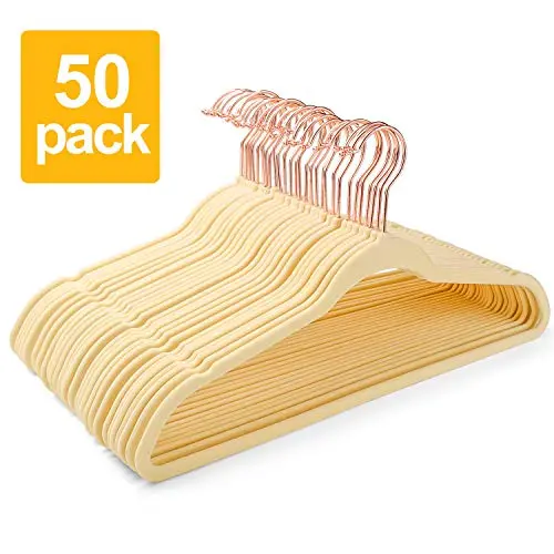 Pretigo Velvet Hangers Non-Slip Velvet Hanger 50 Pack-Clothes Hangers Velvet Space Saving Clothes Hangers Non Slip Hangers for Coats, Suit,Beige