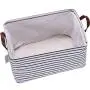 Hinwo 31L Large Capacity Storage Basket Canvas Fabric Storage Bin Collapsible Storage Boxes with PU Leather Handles and Drawstring Closure, 16.5 by 11.8 inches, Navy Blue Stripe Hinwo 31L Large Capacity Storage Basket Canvas Fabric Storage Bin Collapsible Storage Boxes with PU Leather Handles and Drawstring Closure, 16.5 by 11.8 inches, Navy Blue Stripe