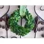 5&quot Small Preserved Mini Boxwood Wreath with Sheer Green Ribbon for Spring Summer Year Round, Christmas, Wedding, Rustic Farmhouse Home Decor, Door or Mirror Hanger, Green, Extra Full, Handmade
